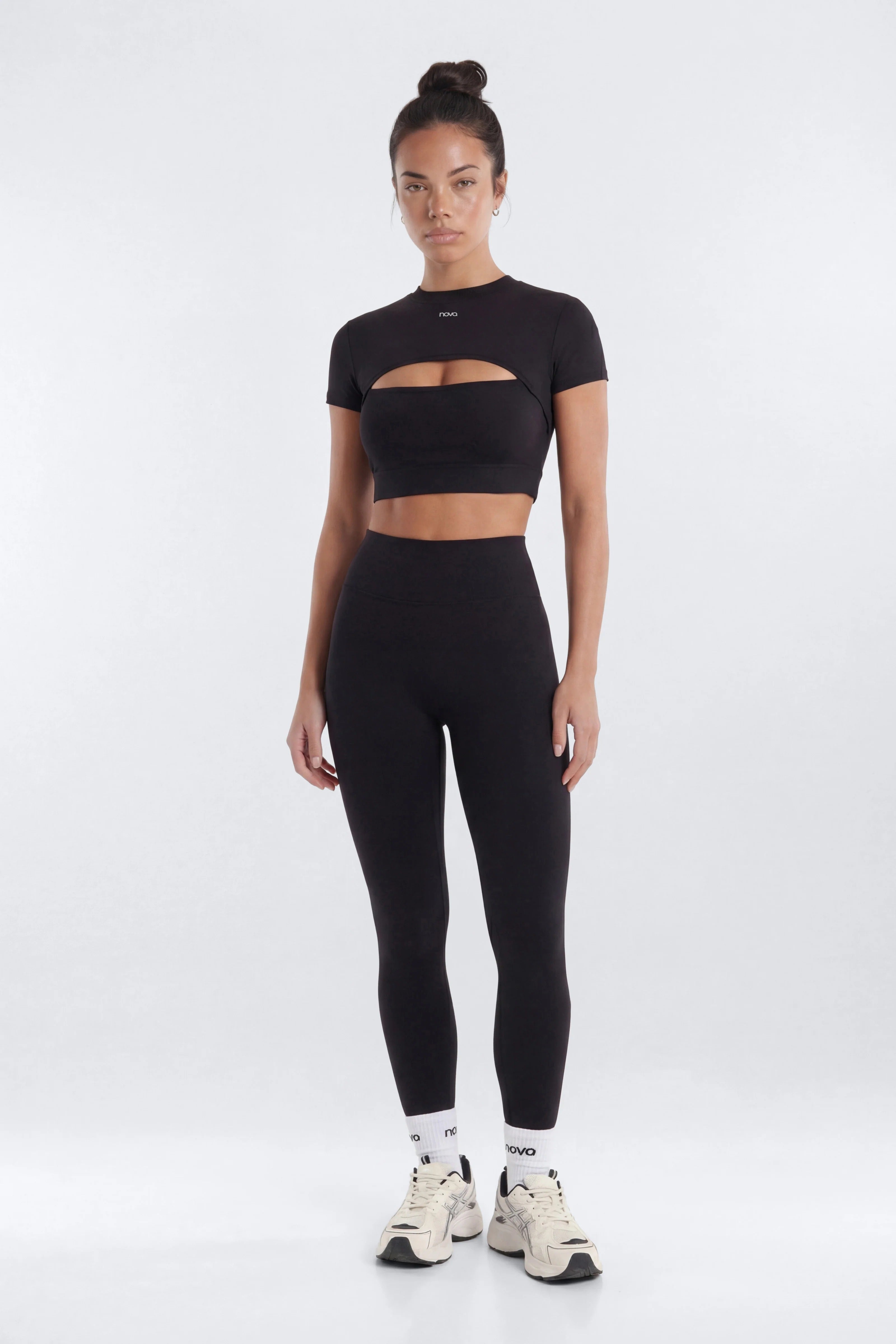 Cut-Out Short Sleeve Sports Top – Black